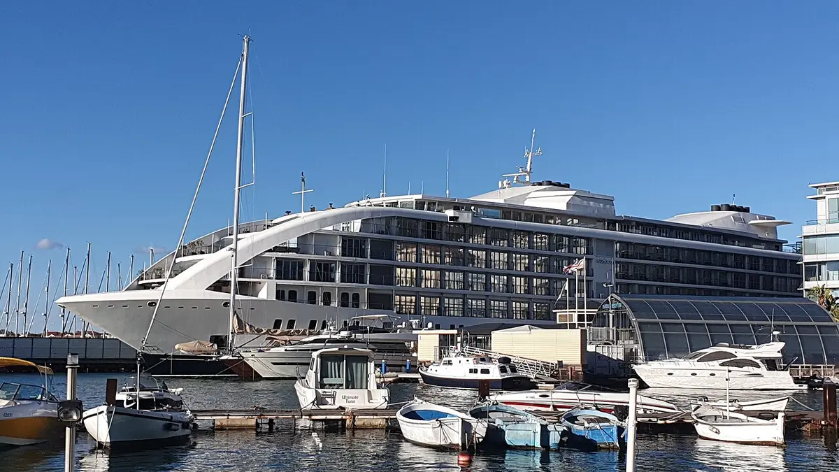 The Sunborn Gibraltar yacht hotel moored in Ocean Village Marina