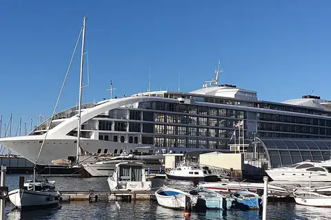 The Sunborn Gibraltar yacht hotel moored in Ocean Village Marina